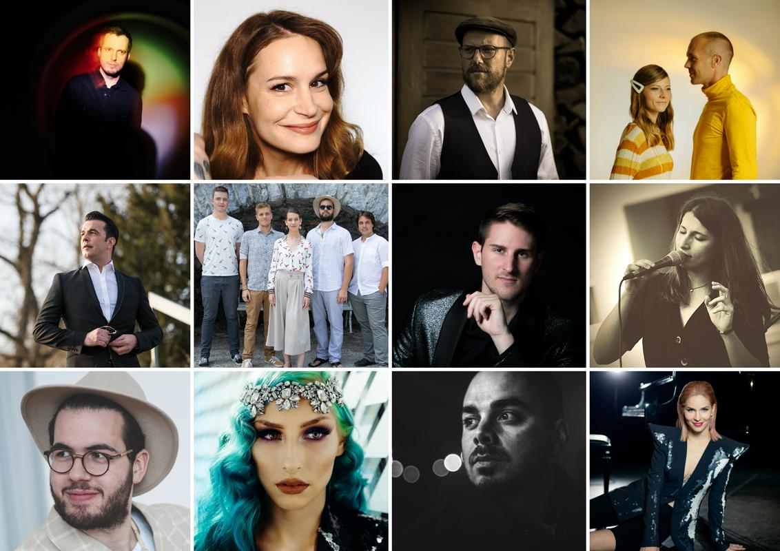 12 izvajalcev bo ob spremljavi revijskega orkestra RTV Slovenija nastopilo na letošnjem festivalu Popevka. Foto: Osebni arhivi izvajalcev