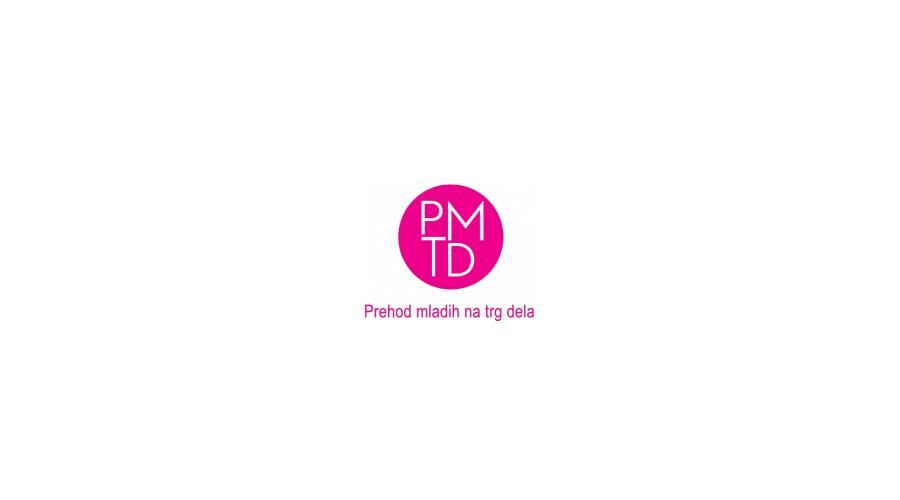 Logotip projekta Prehod mladih. Bele inicialke PMTD v vijoličastem krogu. Foto: Projekt Prehod mladih