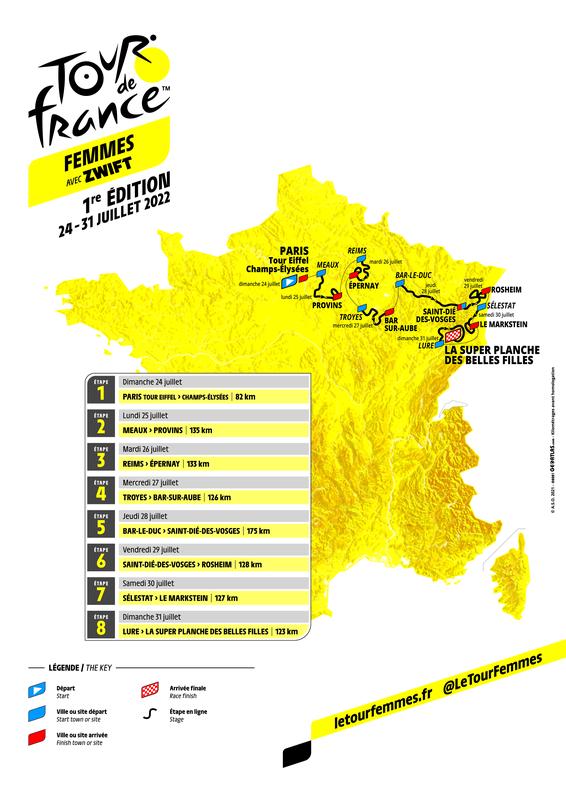 Zemljevid ženske Dirke po Franciji, ki se vrača kot osemdnevna dirka. Foto: ASO