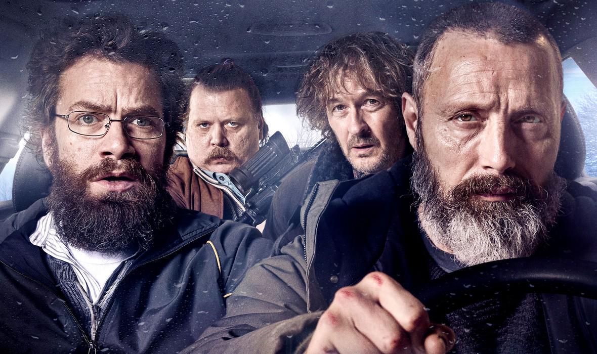 Mads Mikkelsen, Nikolaj Lie Kaas, Lars Brygman in Nicolas Bro v filmu Jezdeci pravice. Foto: IMDb