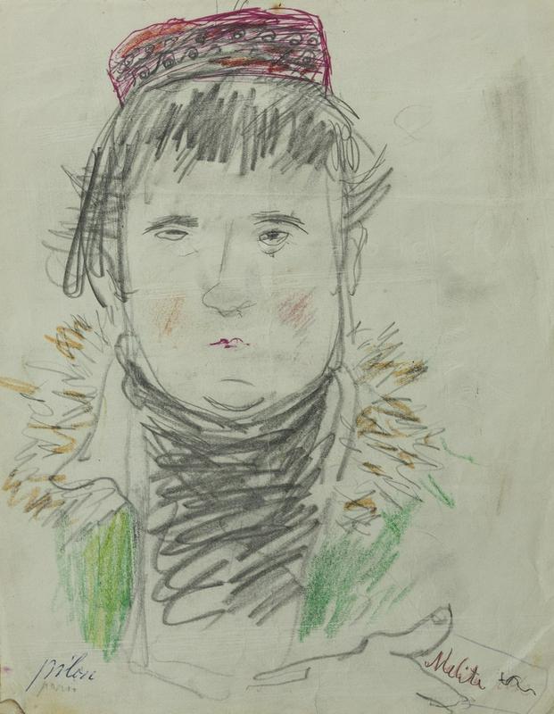Veno Pilon, Portret Melite Vovk, ni datacije, barvni svinčnik, svinčnik, papir Foto: arhiv Zavoda za kulturo Bled
