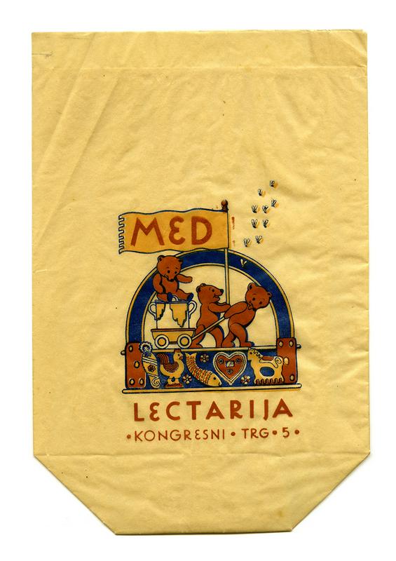 Papirnati škrnicelj za prodajo izdelkov v Lectariji z ilustracijo akademske slikarke Marije Vogelnik iz 40. let preteklega stoletja. Foto: SEM