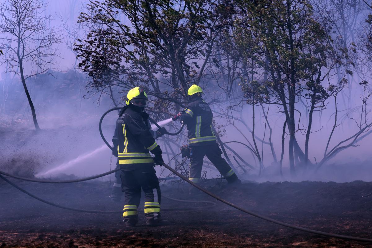 Gasilca gasita požar na Krasu. Foto: BoBo/Borut Živulović
