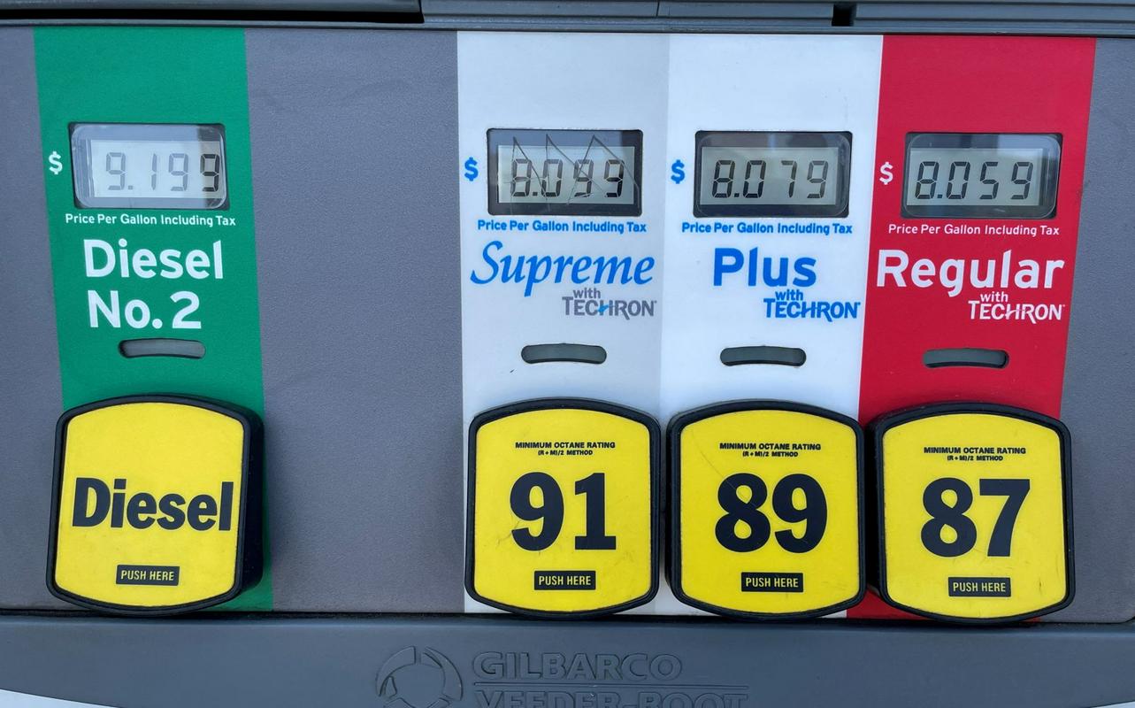 Majske cene goriva na bencinski črpalki v Los Angelesu. Foto: Reuters