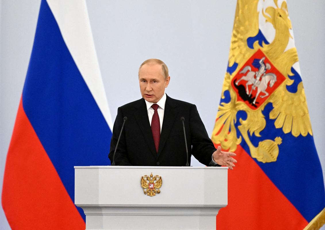 Vladimir Putin v govoru ob priključitvi ukrajinskih regij. Foto: Reuters