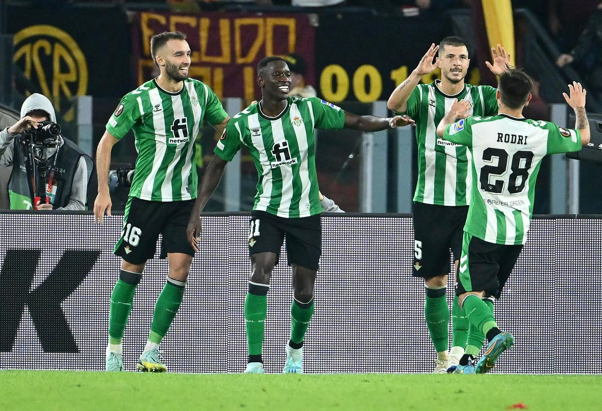 Luiz Henrique (second from left) gave Betis a big win at Rome's Olimpico.  Photo: EPA