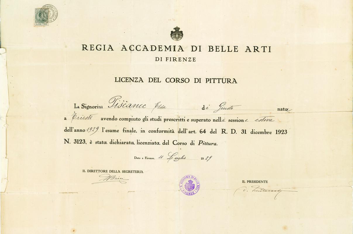 Diploma ob končanem študiju v Firencah. Foto: Last družine