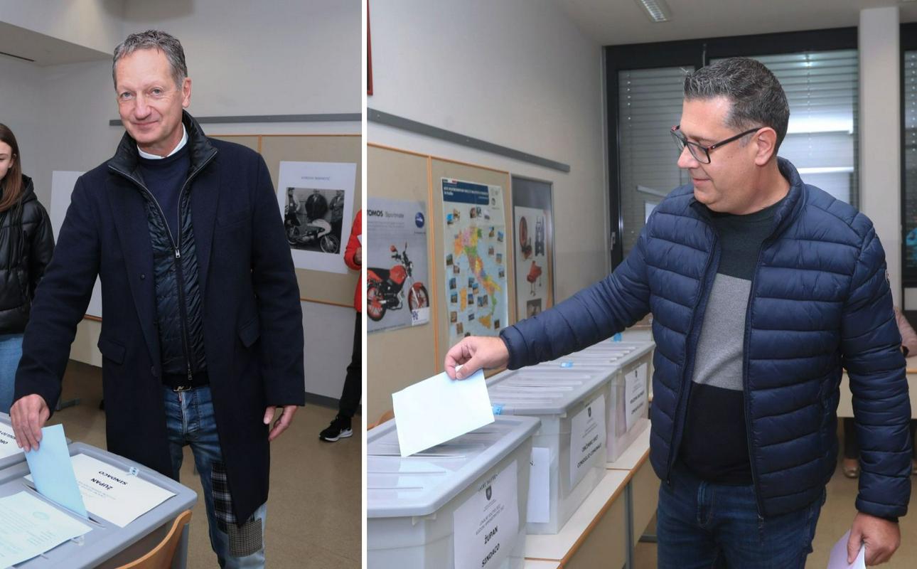 Nekdanji in aktualni župan, Boris Popovič in Aleš Bržan, ob oddaji glasu. Foto: BoBo