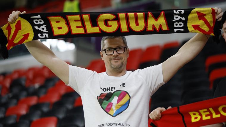 Belgian fans who gathered at the Ahmed bin Ali Stadium two hours before the game proudly wore T-shirts with a rainbow heart and the words 