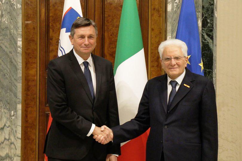 Z italijanskim predsednikom Mattarello je predsednik Republike Slovenije Pahor med svojima mandatoma vzdrževal reden dialog in z njim ustvaril dediščino dobrega sosedstva, so sporočili iz urada predsednika. Foto: Borut Pahor/Twitter