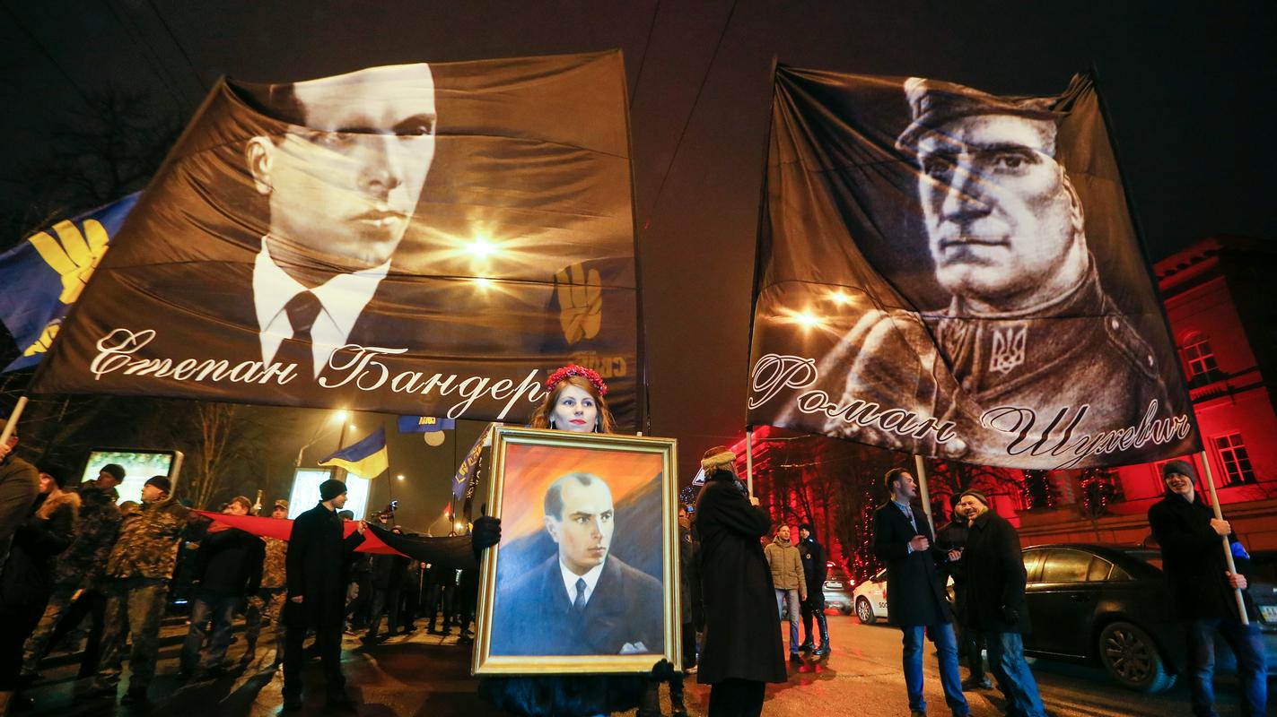 Eden od shodov v Kijevu v čast Banderi in Šuheviču. Foto: EPA
