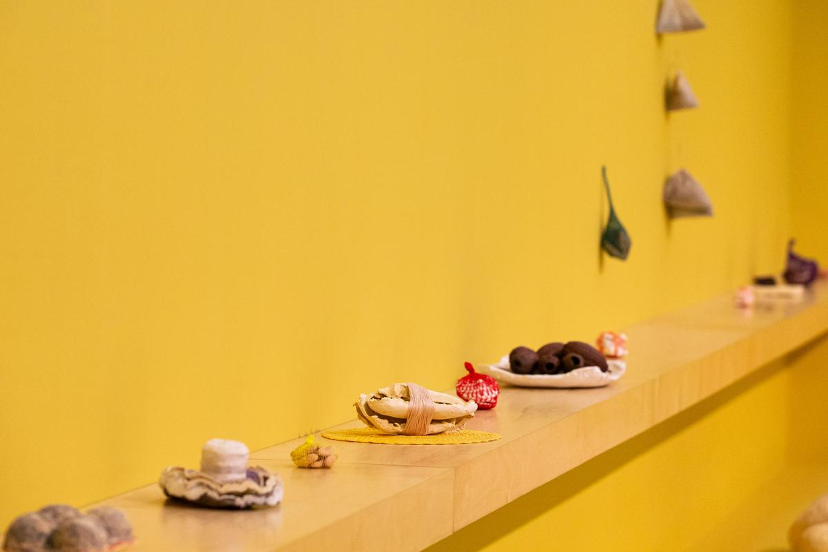 V razstavo je umetnica vključila avokadove koščice, stroke kakavovca in pomarančne olupke. Foto: EPA