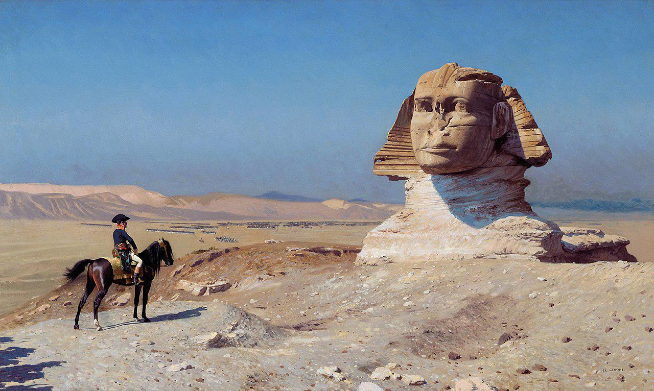 Pomemben napredek pri poskusu razvozlanja hieroglifov je prinesla Napoleonova odprava v Egipt (1798–1801), ki je pritegnila zanimanje za staroegipčansko civilizacijo. V sklopu te so tudi odkrili Kamen iz Rosette. Foto: Wikipedia