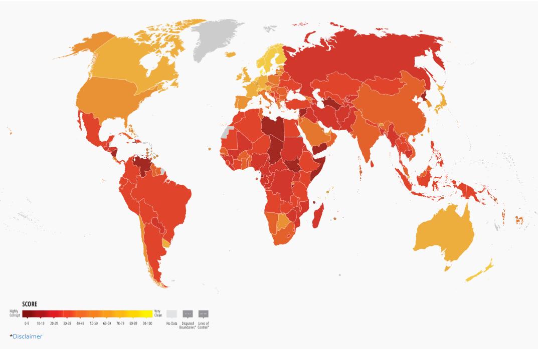 Indeks zaznane korupcije za leto 2022. Foto: Transparency International