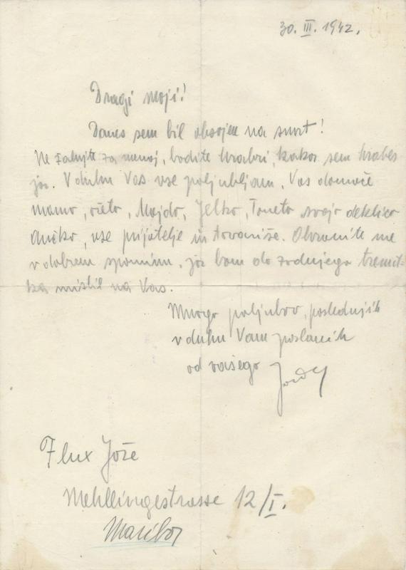 Pismo Jožeta Fluksa. Foto: Muzej narodne osvoboditve Maribor