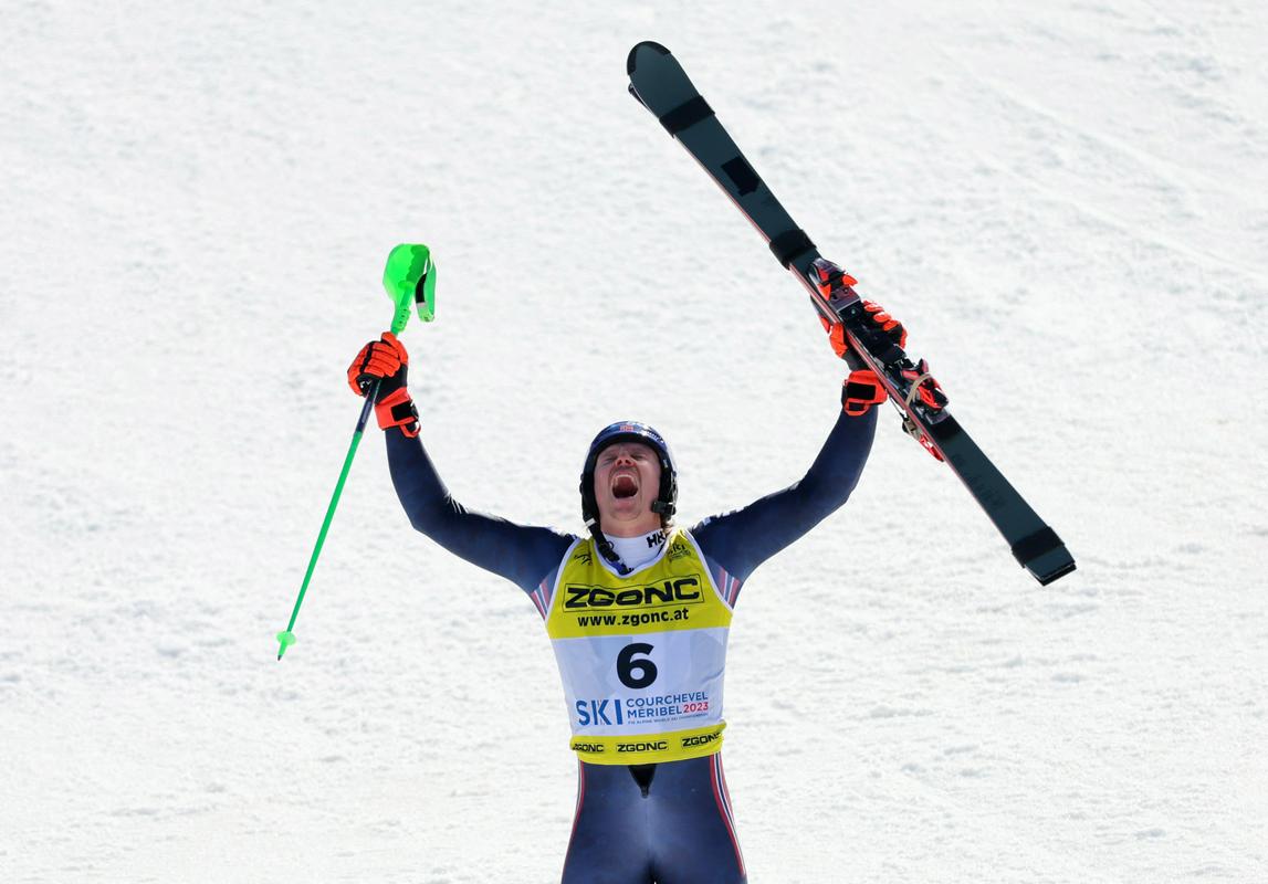 Henrik Kristoffersen je drugič svetovni prvak, potem ko je bil leta 2019 v Areju nepremagljiv v veleslalomu. Foto: Reuters