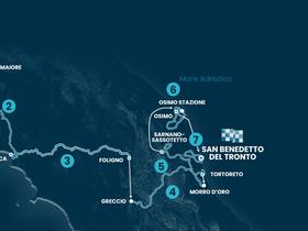 Carte de la 58e course de la mer Tyrrhénienne à la mer Adriatique, du lundi au dimanche prochain.  Photo : Organisateur