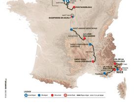 Carte de la 81e course Paris-Nice.  La première étape ce dimanche, la dernière étape le 8, l'étape dimanche prochain, le 12 mars.  Photo : Organisateur