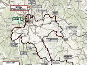 Carte des Strade Bianche 2023 du samedi : onze tronçons pour un total de 63 km de macadam en 184 km.  L'année dernière, Pogačar a attaqué et parcouru 50 km avant la ligne d'arrivée à Sienne.  Photo : Organisateur