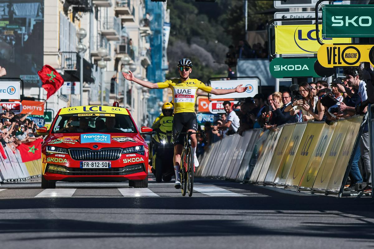 Dvema zmagama na Tirreno–Adriatico (2021 in 2022) je Pogačar že v prvem nastopu dodal zmago na Pariz–Nica. Od izbrane sedmerice enotedenskih dirk je nastopal samo še Po Baskiji (2019 in 2021) in Dofineji (2020). Foto: ASO/Aurelien Vialette