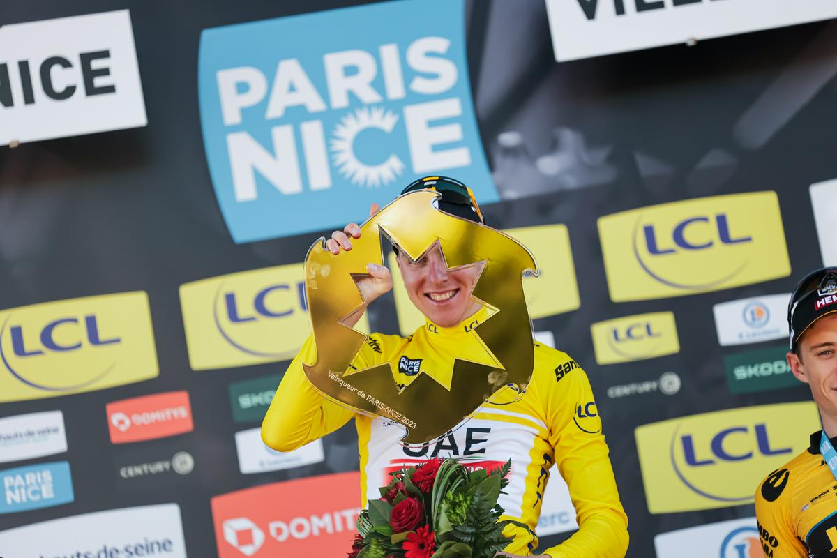 A smiling Tadej Pogačar put the finishing touches on the English Promenade in Nice and added his 13th victory in stage races to his laurels, with Paris-Nice being the most prestigious of the one-week races.  Photo: ASO/Aurelien Vialette