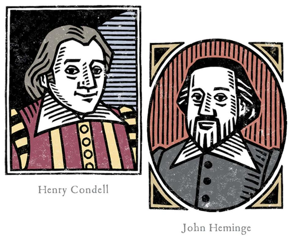 Dva od Shakespearovih sodelavcev iz igralske skupine King's Men, kakor sta upodobljena na Prvemu foliu posvečeni spletni strani. Foto: folio400.com