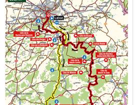 Carte 109. La Doyenne : Comme d'habitude, de Liège à Bastogne par un parcours plus relax et plus court, et après le virage, par des montées et des descentes sur des routes étroites jusqu'au point de départ.  Photo: ASO