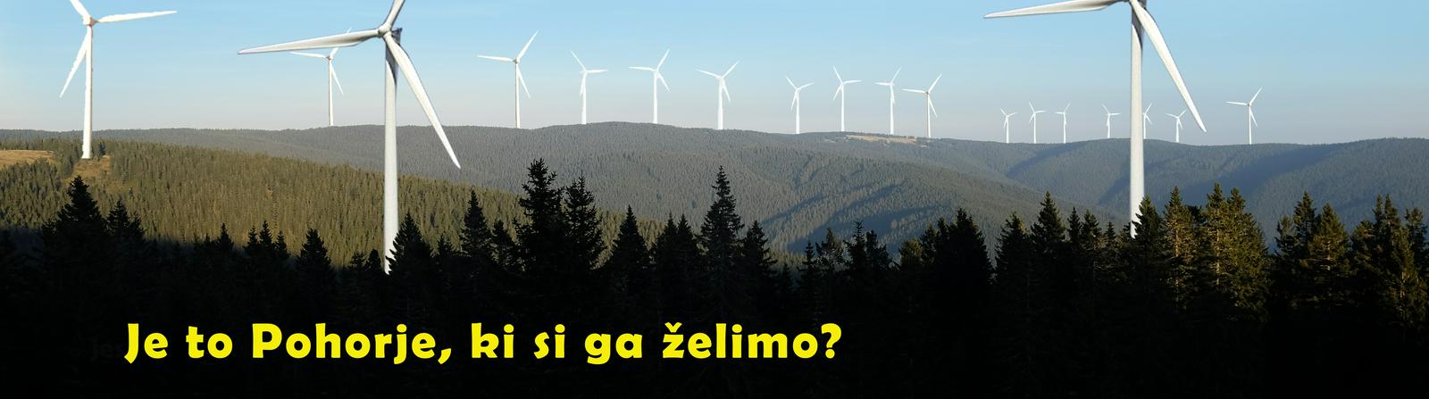 Fotomontaža civilne iniciative, ki prikazuje, kakšna bi bila panorama Pohorja s postavljenimi vetrnicami. Foto: Za Pohorje brez vetrnih elektrarn