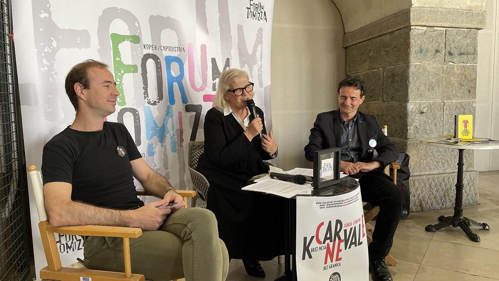 Martin Lissiach, Irena Urbič in Neven Ušumović ob predstavitvi letošnjega Foruma Tomizza. Foto: Radio Koper Martin Lissiach, Irena Urbič in Neven Ušumović ob predstavitvi letošnjega Foruma Tomizza. Foto: Radio Koper