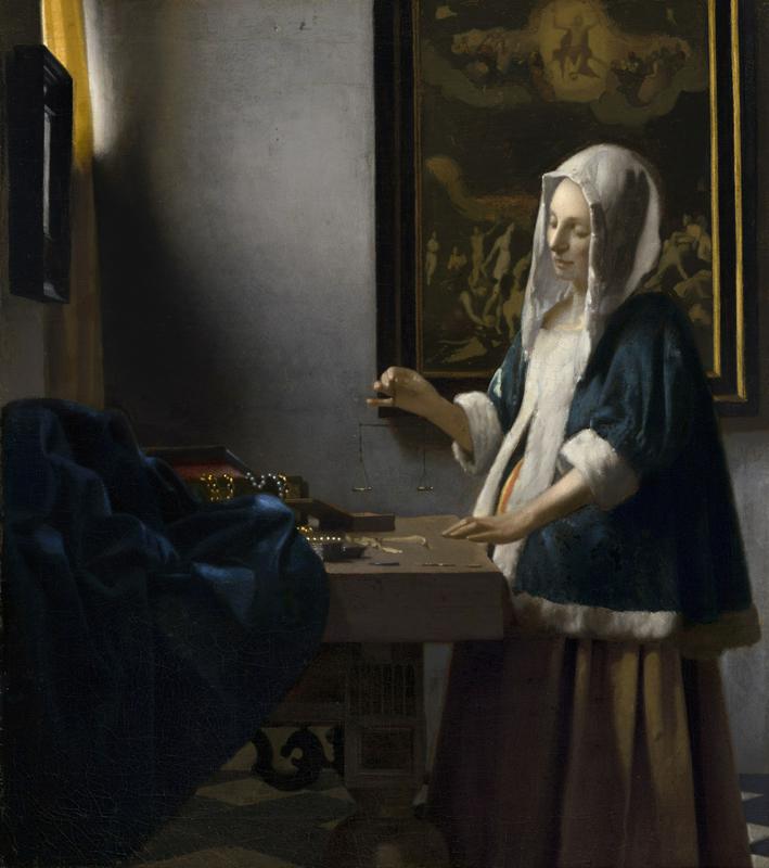 Ženska, ki tehta zlato, ok. 1662–1664), olje na platnu, National Gallery of Art, Washington, Widener Collection. Foto: Rijksmuseum