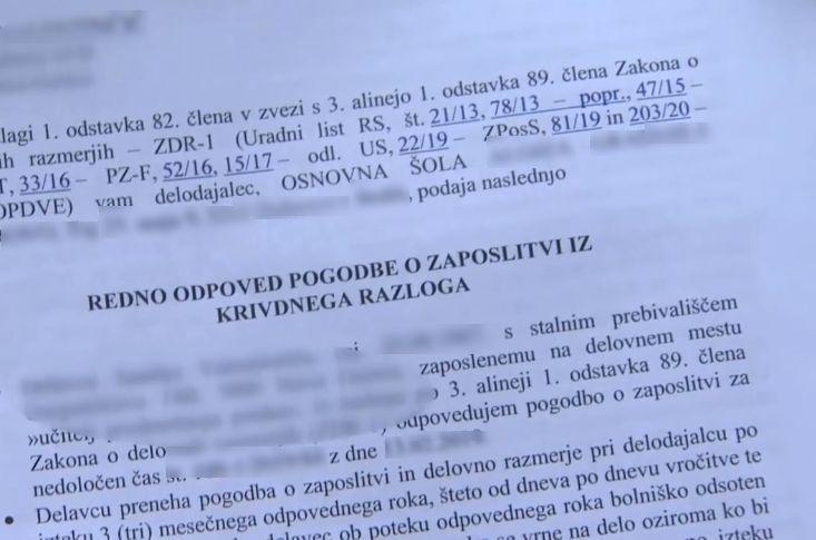 Odpoved pogodbe, ki jo je prejel eden od sogovornikov. Foto: TV Slovenija