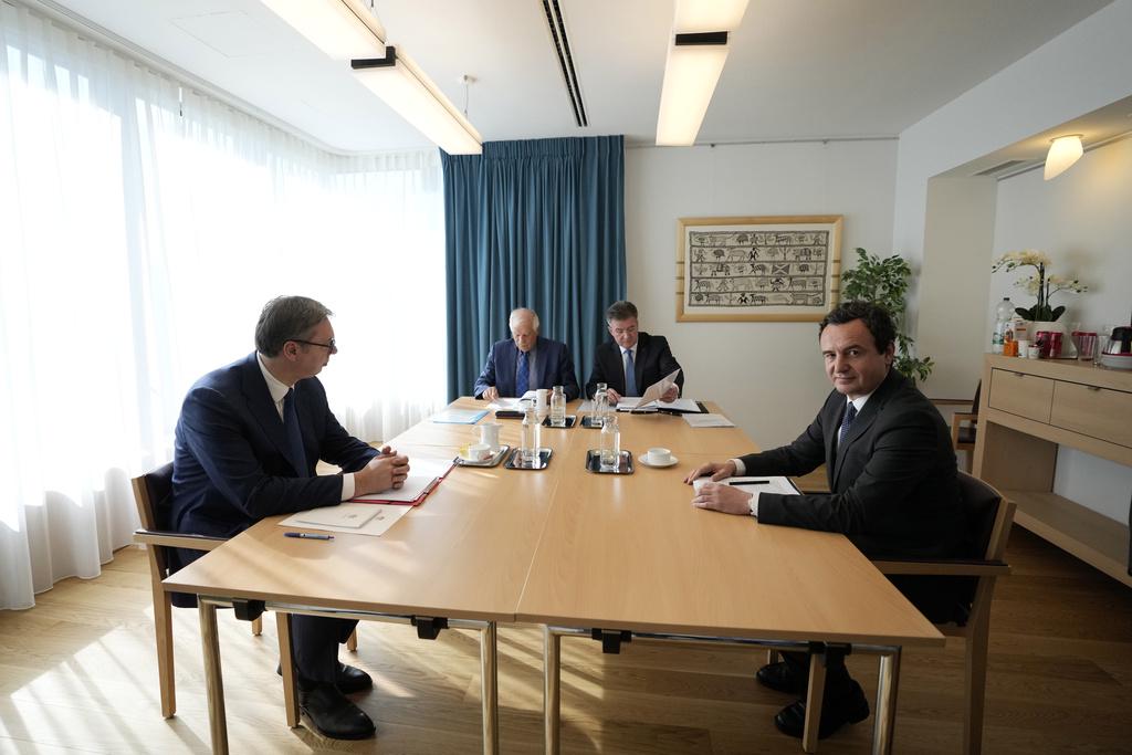 Pogovori med Josepom Borrellom, Miroslavom Lajčakom, Aleksandrom Vučićem in Albinom Kurtijem. Foto: AP