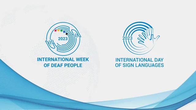 Logotip mednarodnega tedna gluhih in mednarodnega dneva znakovnega jezika v angleškem jeziku. Foto: World Federation of the Deaf