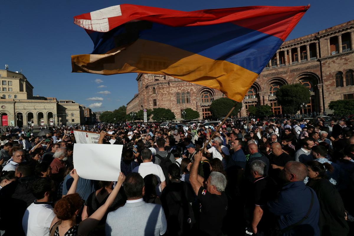 Protesters gathered at Republic Square in Yerevan.  Photo: Reuters