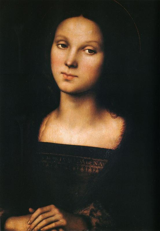Marija Magdalena, ki jo je okoli 1500 naslikal Perugino. Sliko hranijo v Galleriji Palatini palače Pitti v Firencah. Slikarju je za model služila žena Chiara Fancelli, po kateri je nastalo tudi več slikarjevih Madon. Foto: Wikipedia