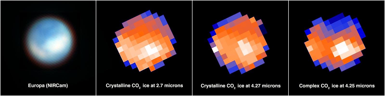 Spektroskopija kaže koncentracijo ogljikovega dioksida (bela barva). Foto: NASA, ESA, CSA, G. Villanueva (NASA/GSFC), S. Trumbo (Cornell Univ.), A. Pagan (STScI)