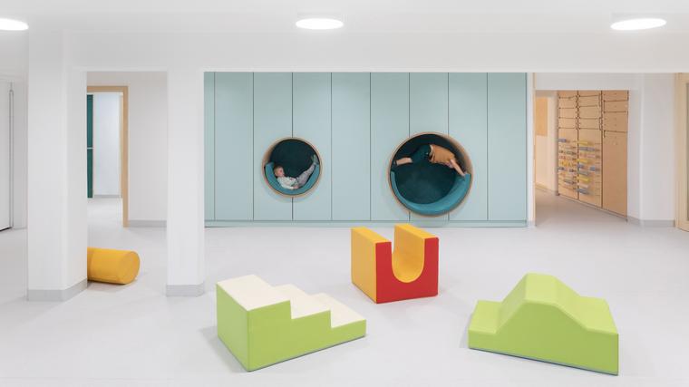Public interior in 2023: Kindergarten Pedenjped - Uchenjak unit, architecture: Navor, doo, and OD-DO architecture.  Photo: Design Month