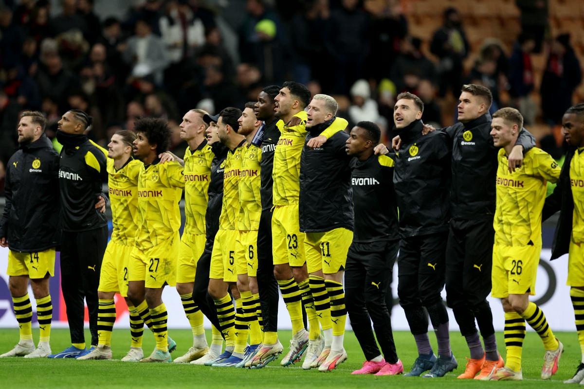 Slavje nogometašev Borussie Dortmund v Milanu. Foto: Reuters