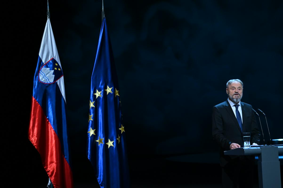 Slavnostni govornik na proslavi je bil predsednik Upravnega odbora Prešernovega sklada Jožef Muhovič. Foto: BoBo