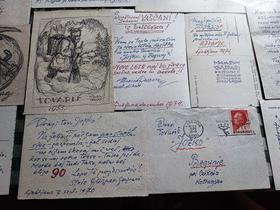 Originalne razglednice, ki sta si jih pisala Jožko Meden in Maksim Gaspari. Foto: Tanja Mojzer