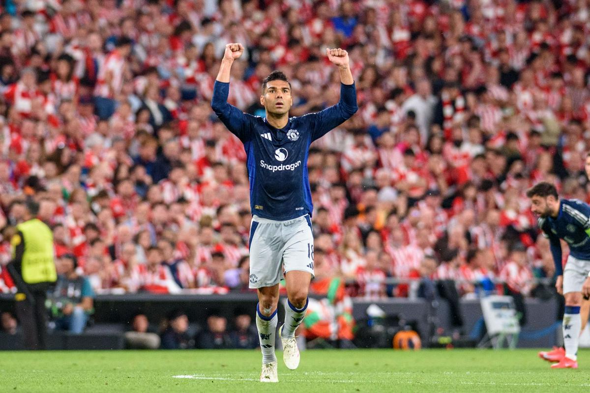 33-letni Brazilec Casemiro je dosegel vodilni zadetek za rdeče vrage. Foto: EPA 33-letni Brazilec Casemiro je dosegel vodilni zadetek za rdeče vrage. Foto: EPA