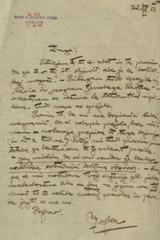 Na rojstni dan Zofke Kveder v NUK-u začeli projekt prepisovanja pisateljičinih pisem