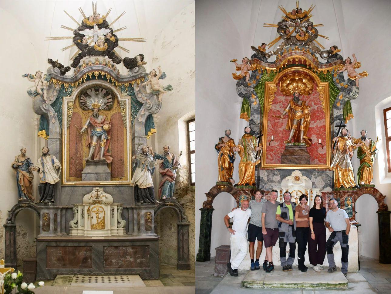 Monumentalni oltar Jožefa Strauba po letih prenove spet v cerkvi sv. Areha na Pohorju